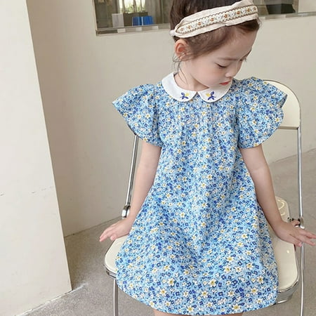 

Aayomet Princess Dresses For Girls Toddler Kids Baby Girls Clothes Summer Fly Sleeve Floral Princess Dress Casual Beach Dresses Blue 1-2 Years