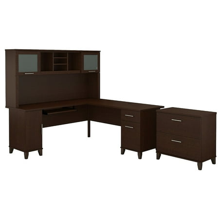 UPC: 0042976081768 | Bush Furniture Somerset 72W L Shaped Desk w/Hutch & Lateral File Cabinet Cherry SET009MR