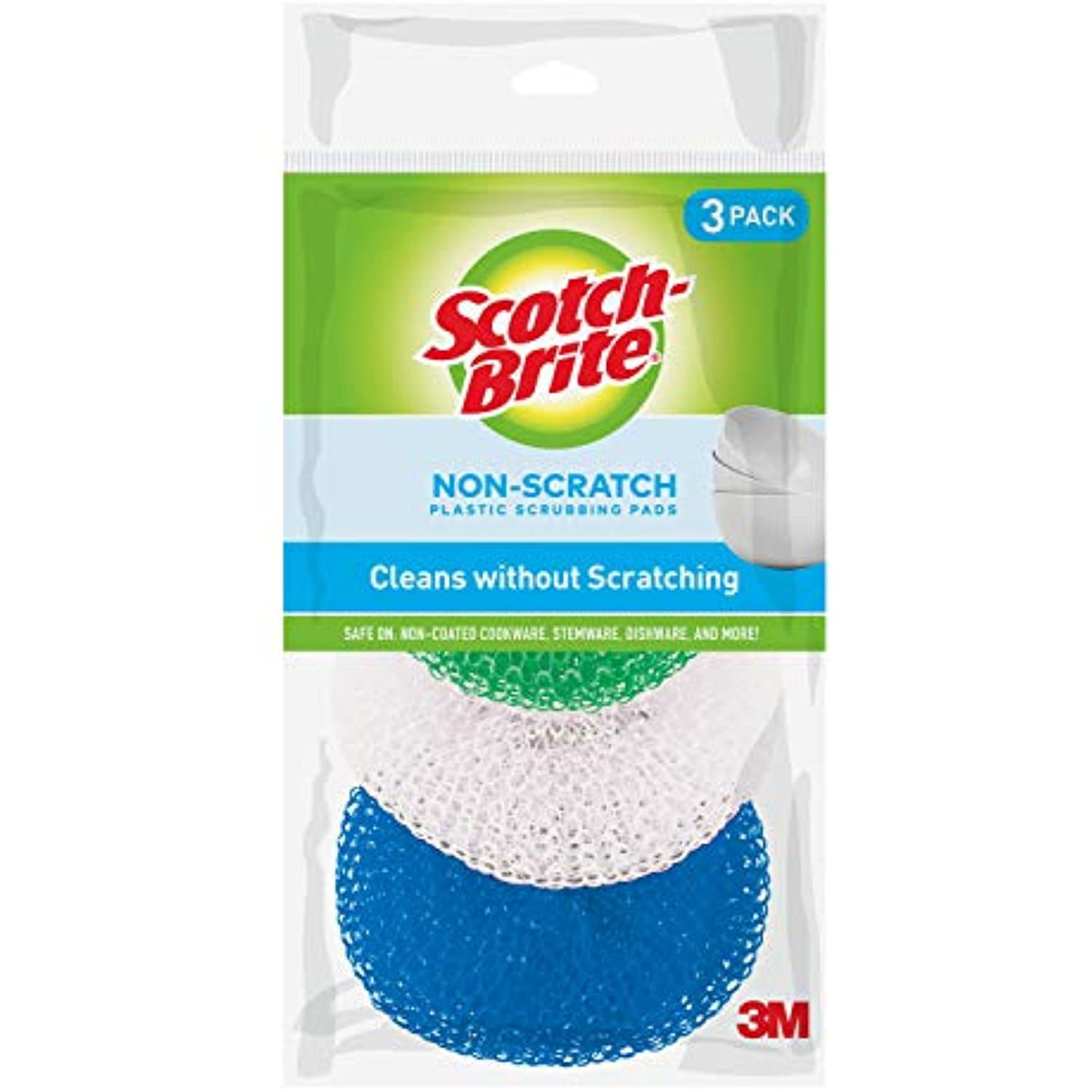 ScotchBrite NonScratch Plastic Scrubbing Pads, Cleans Dishes Without