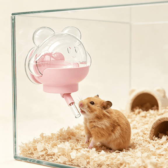 ACDANC Hamster Water Bottle with Magnetic Holder,Leak-Proof Small Animal Water Dispenser for Glass Tank,8 Oz,For Syrian Dwarf Hamsters Pet Water Bottle(Pink)