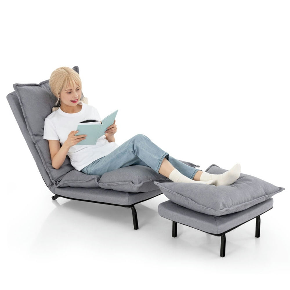 Finihen Sofa Chair, Lounge Armless Recliner, Modern Armless Accent Chair with Ottoman, for Living Room, Bedroom, Dorm, Gray