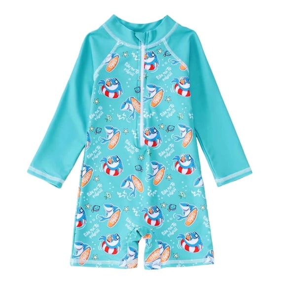 WAYUTE Baby Boy Swimsuit Long Sleeve Zipper Printed One Piece Bathing Suit for Toddler Sun Protection Outfit Summer Beach Pool