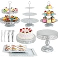 thumbnail image 1 of Juego de 11 soportes de metal plateado para tartas, mesa de postre para fiestas, soporte para cupcakes y juegos de exhibición de mesa de dulces para bodas, celebraciones de cumpleaños, 1 of 4