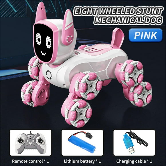 NAOJIE Remote Control Robot Dog Toy for Kids,2.4ghz 8wd Gesture Sensing Stunt Rc Cars Children Birthday Gift-Pink,Remote Control Dog Toy,Robot Dog,Robots for Kids 8-12 Boys