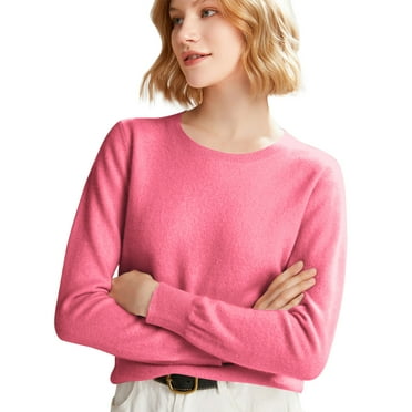 Prdecexlu Sweaters for Women Long Sleeve Crew Neck Soft Warm Pullover Tops Lightweight Wool Knit Sweater Hot Pink S