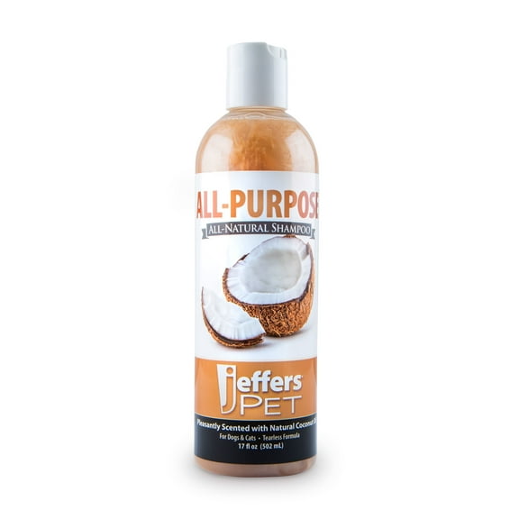 Jeffers Pet All Purpose Coconut Oil Shampoo for Dogs & Cats, 17 fl oz – Tearless, pH Balanced, Soap & Detergent Free Formula – Gentle & Nourishing for Sensitive Skin, Natural, Tearless Formula