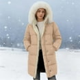 thumbnail image 2 of Women's Puffer Jacket Zipper Button Hooded Down Jacket Lined Thickened Jacket Winter Warm Down Coat, 2 of 5