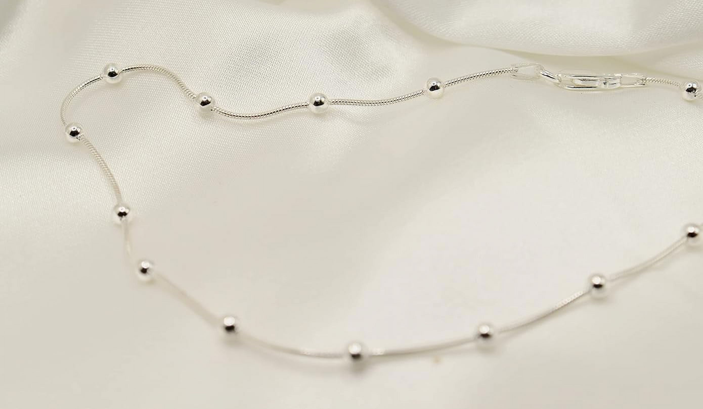 PORI JEWELERS Sterling Silver Snake Anklet with Ball Beads - for Women -Lobster Lock -Made in Italy
