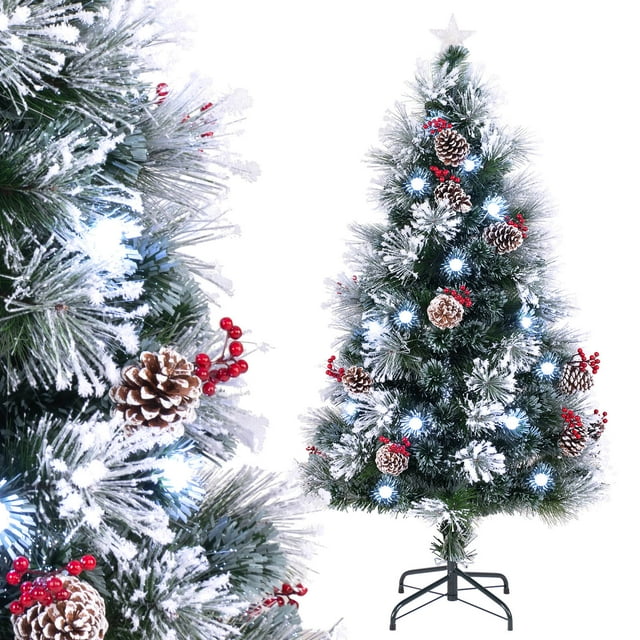 Costway 5 FT Flocked Christmas Tree Artificial Xmas Tree with 170 Branch Tips &Pine Needles