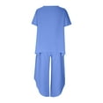 thumbnail image 5 of Womens Pants Sets Cool Silk Lightweight Plus Size Short Sleeve Crewneck Top & Wide Leg Trousers Flowy Suits S-5XL (Large, Blue), 5 of 5