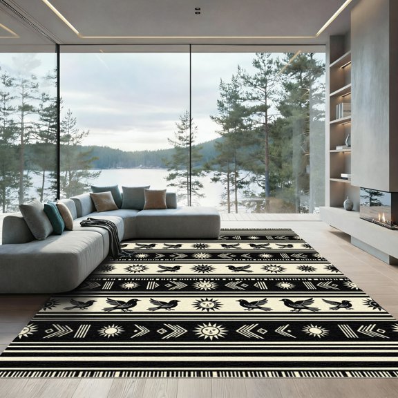 ODIKA 4' x 6' Machine Washable Non-Slip Area Rug, aztec geometric High Traffic Rug, Beige, 1253731