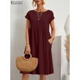 thumbnail image 1 of ZANZEA Fashion Work OL Vestidos Women Linen Casual Dress O-Neck Short Sleeve Cotton Sundress Summer Female Elegant Solid RobeM Gao Jinjia LED, 1 of 2