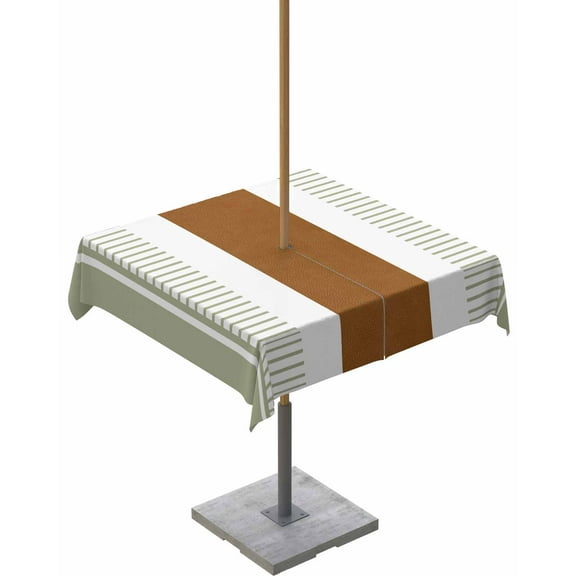 Bohemian Tribal Striped Sage Green Brown Square Tablecloth with Zipper,Waterproof Table Cloth with Umbrella Hole Patio Tablecloths for Outdoor Tables,Vintage Farmhouse Washable Spillproof Table Cover