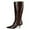 Brown, variant on Women Comfortable Pointed Closed Toe Knee High Boots Kitten Mid Heel Wide Calf Zipper Fold Over Evening Daily Dress Shoes Size 7.5 Black