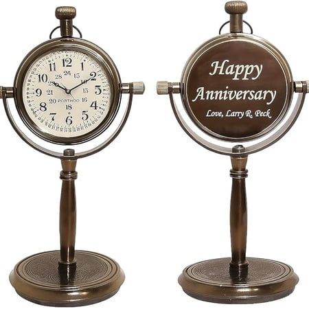 Personalized Anniversary Desk Clock Gift – Customizable Bronze Luxury Office Decor, Traditional Engraved Gift for Men & Women, Gift for Couples, Wedding Gift for Spouse