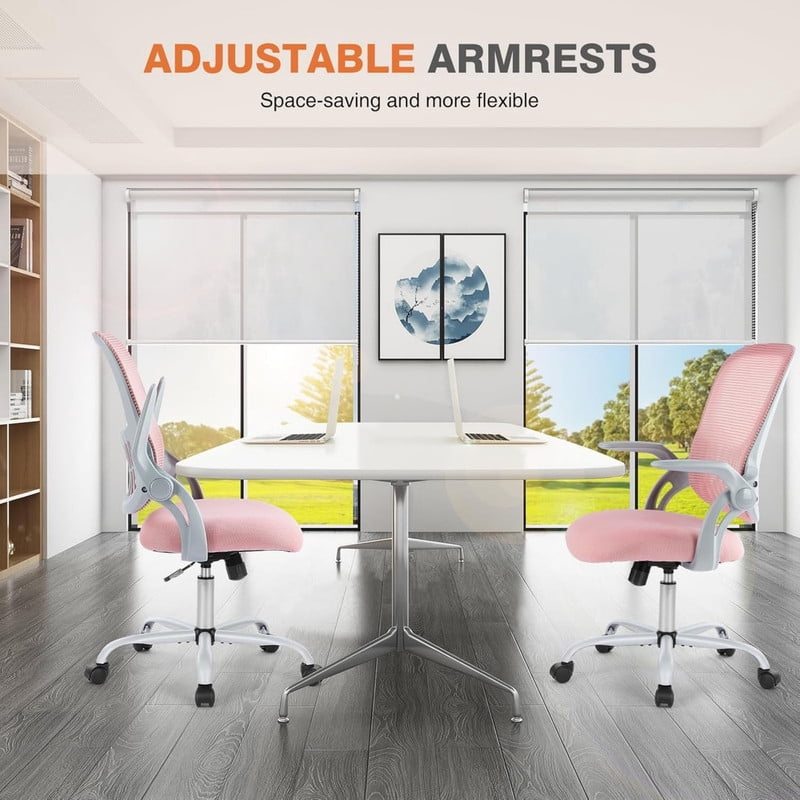 Kelno Ergonomic Office Chair Adjustable Height Draft Chair Rolling Swivel Desk Chair, Pink