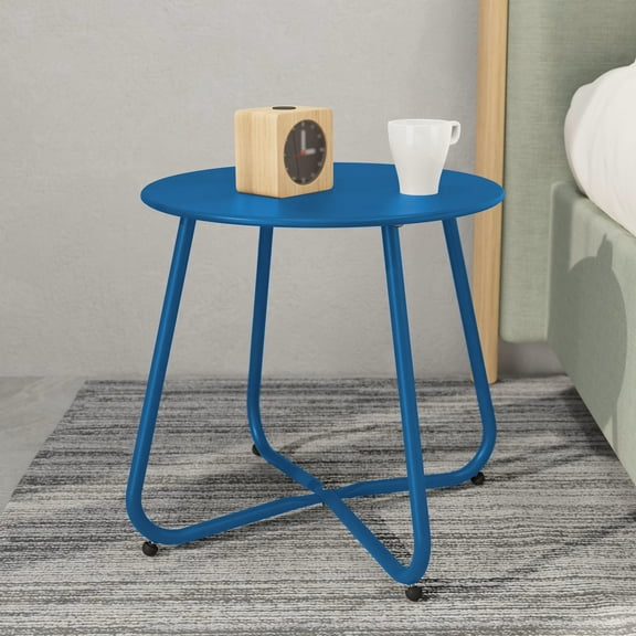 Patio Side Table for Outdoor&Indoor, Weather Resistant Outdoor Small Round Outdoor&Indoor End Table, Blue
