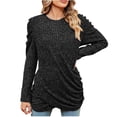 thumbnail image 1 of Yuyuzo Ruffle Sleeve Tops for Women Round Neck Ribbed Twisted Shirts Fall Tunic Tops Solid Color, 1 of 6
