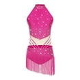thumbnail image 3 of inlzdz Femmes Strass Franges Col Montant Sans Manches Justaucorps à Franges Robe Latin Tango Salsa Jazz Rose Vif P, 3 of 6