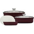 thumbnail image 2 of Ceramic Bakeware Set with Lids Chip and Crack Resistant Stoneware Baking Dish, Microwave, Dishwasher, Oven, Freezer and Fridge Safe, 6-Piece French Cabernet, 2 of 6