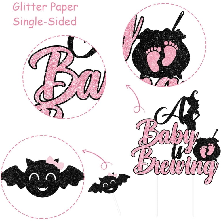 Gender Reveal Cake Topper - Boo-y Or Ghoul Halloween Ghost Theme, Glitter, Pre-Assembled, 5.9x5.9 Inches