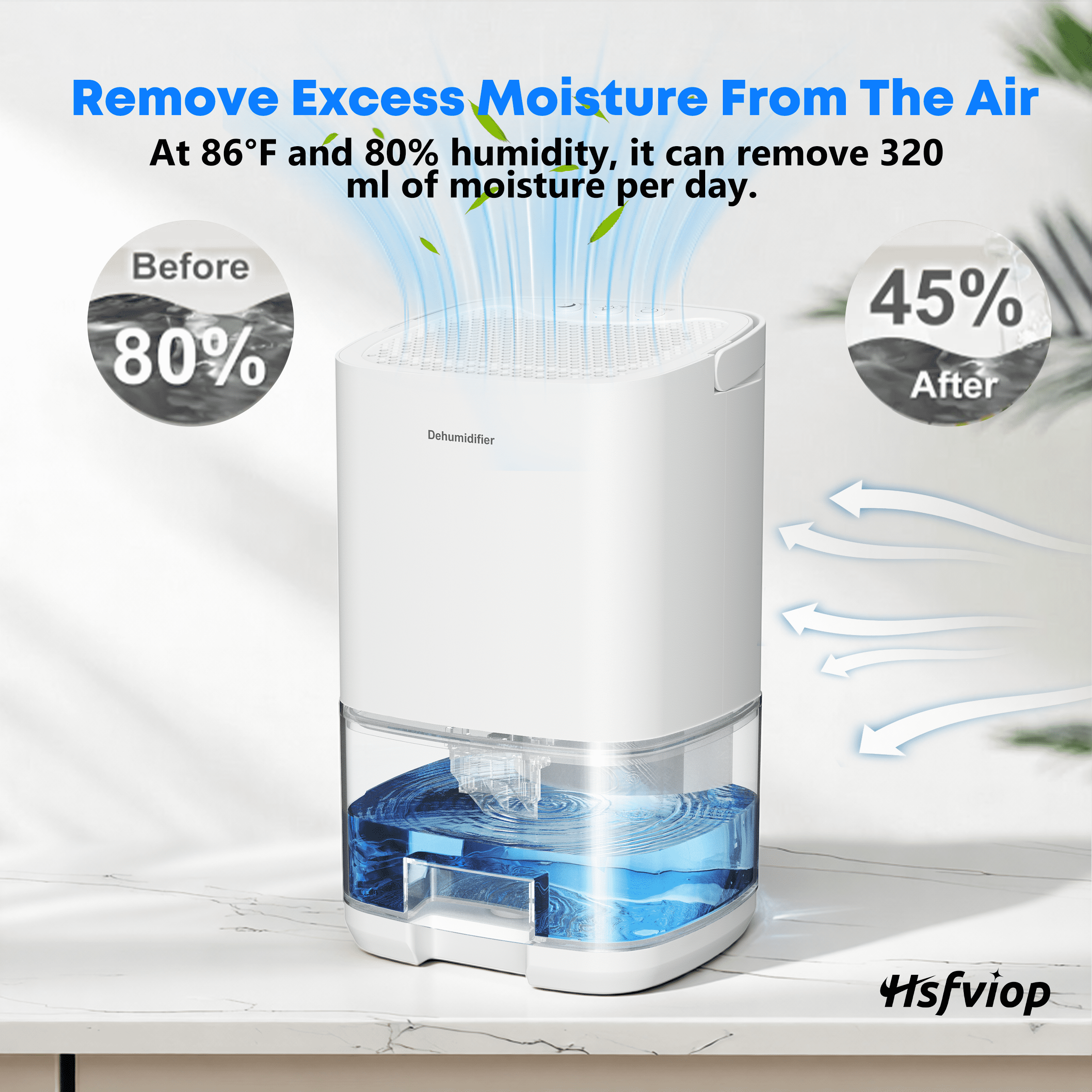 Hsfviop Small Dehumidifiers with LED Light Portable 34OZ Water Tank Ultra Quiet for Bedroom 7 Colors,White