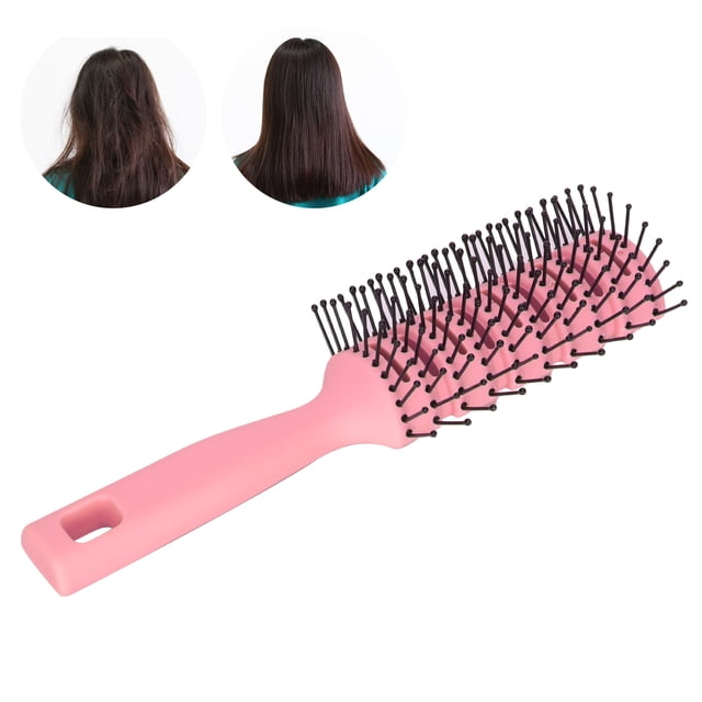 Detangling Hair Brush with Rounded Nylon Teeth, Hollow Back Design, Curved Body, Non Slip Handle, Hanging Hole for Hair Care