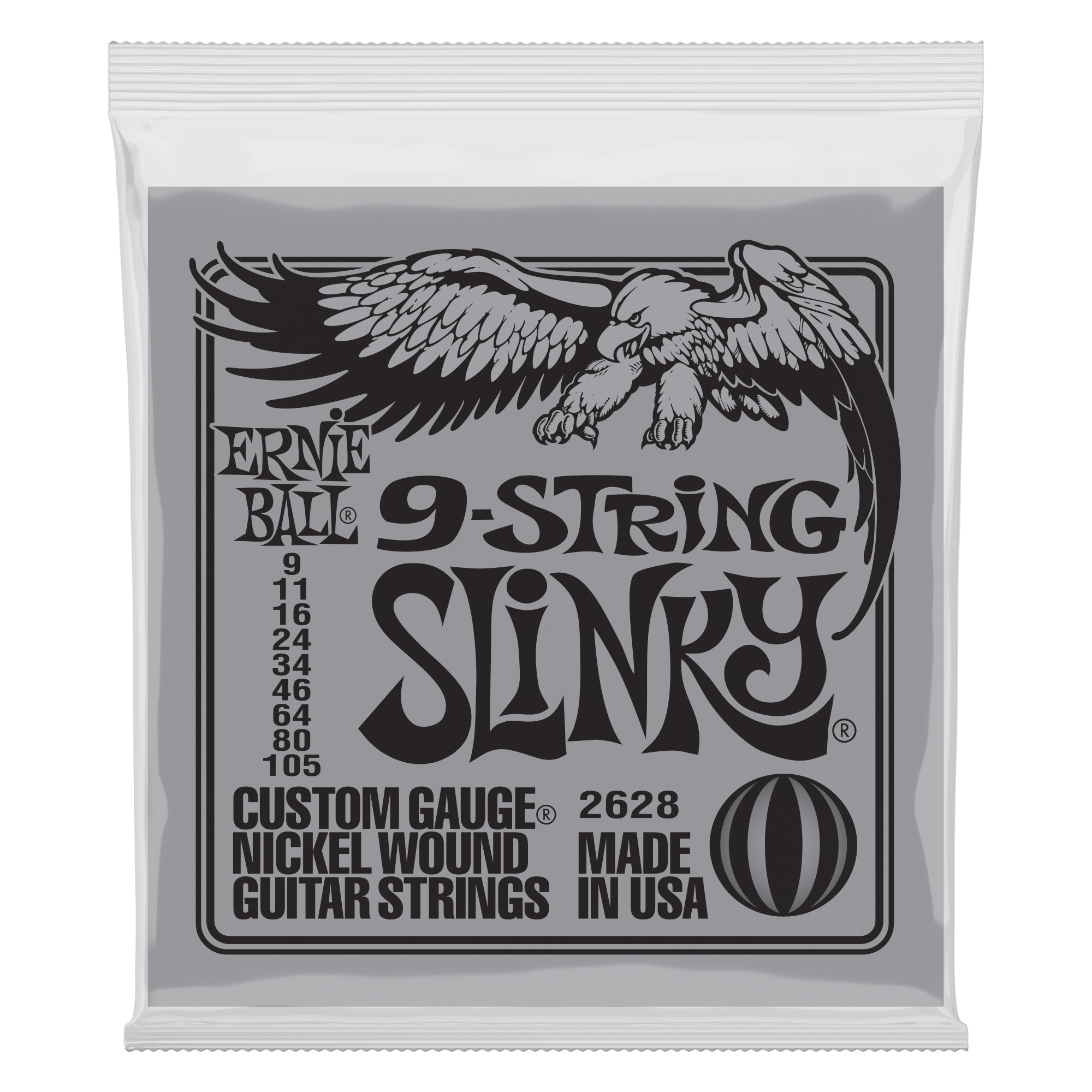 3 PACK Ernie Ball 2628 9-String Slinky Nickel Wound Electric Guitar Strings (9 - 105)