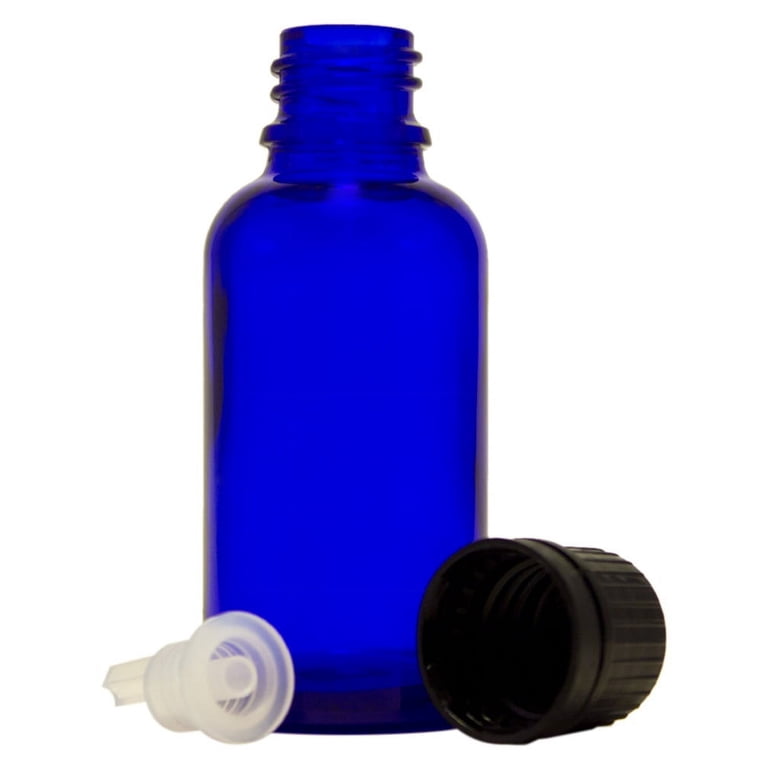 1 Oz Blue Boston Round Glass Bottles With Caps - Pack Of 12, 30ml Blue Glass