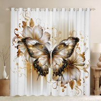 Manfei Flying Butterfly Blackout Curtains Set of 2 (52x84 Each) for Female Men,Vintage Aesthetic Window Curtains,Chic Floral Flowers Curtains and Drapes,Breathable Home Decor
