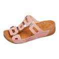 thumbnail image 4 of Rokment Geometic Wedges Slides Sandals for Women 2026 Fashion Comfortable Casual Leather Orthopedic Platform Dress Slip on Summer Shoes Pink Size 9, 4 of 5