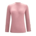 thumbnail image 4 of Ahabrexf Womens Blouses Summer, Solid Color Button Long Sleeve Knitted High Neck Sweater Top, 4 of 5