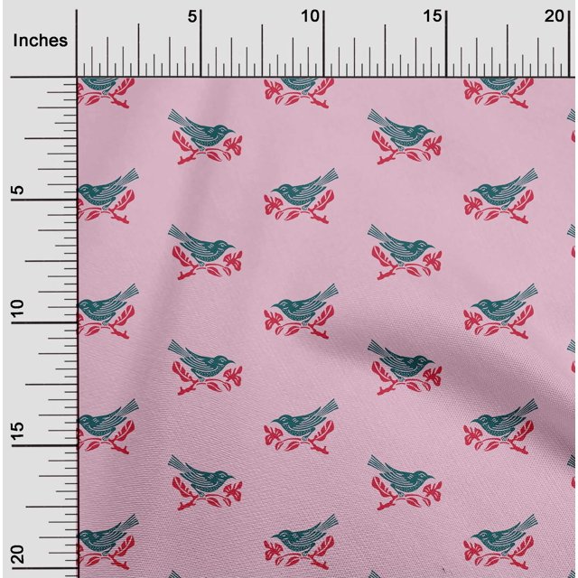oneOone Organic Cotton Voile Fabric Branch & Bird Block Printed Craft Fabric BTY 42 Inch Wide