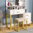 thumbnail image 6 of PAKASEPT Vanity Set with Lighted Mirror, Makeup Vanity Dressing Table with 9 LED Light, 4 Drawers, Storage Shelves and Cushioned Stool, Small Vanity Desk for Bedroom (White), 6 of 7