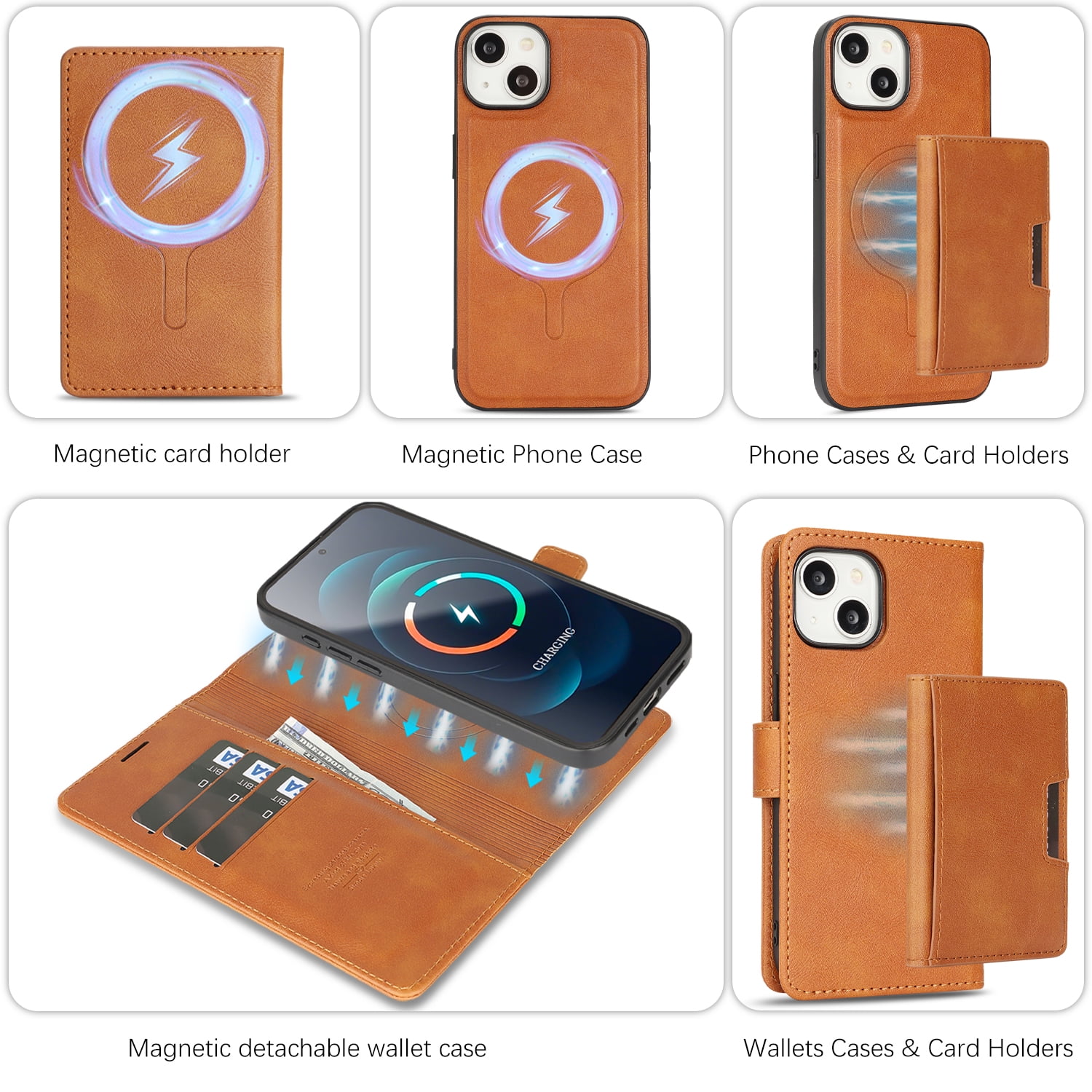 Dteck for iPhone 15 Case Detachable Wallet Case with Card Holder, 3 in 1 PU Leather Flip Folio with RFID Blocking Stand Shockproof Phone Cover,Brown