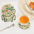 thumbnail image 3 of Yayeee 6 PCS Drink Coasters with Holder Set Woven Absorbent Round Tabletop Hot Pad, Retro Orange Floral, 3 of 7