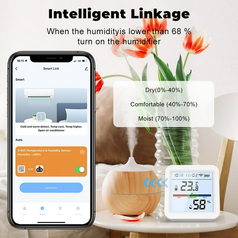 Wifi Dual Mode Humidity Tester Lcd Backlight Display Mobilephone App Remotely Control Intelligent Linkage Compatible With And Home For Voice Control