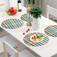thumbnail image 5 of Modern Minimalist White Green Orange Square Grid Round Placemat Set of 1, Non-Slip Heat Resistant & Waterproof Plate Pads for Dinner Table Table Placemats, 15.4 in Home Decor, 5 of 6