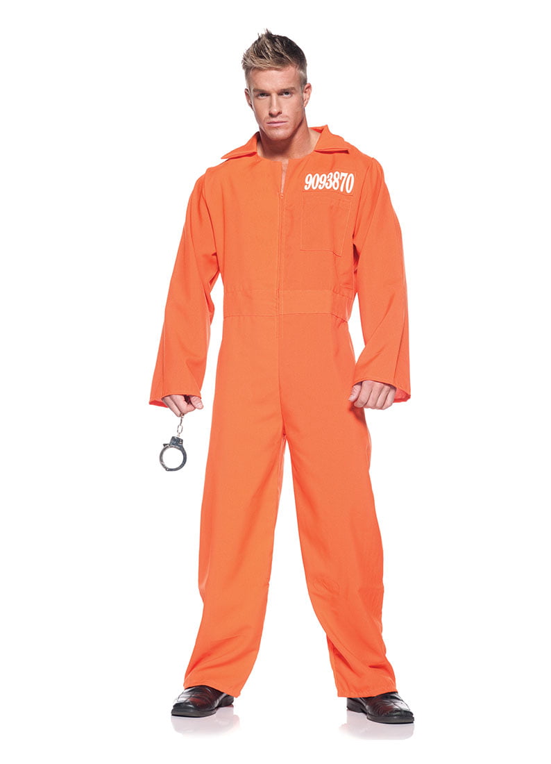 PRISONER CONVICT COSTUME Plus Size Free Shackles Included Jailbird Men's To 48 