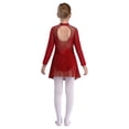 thumbnail image 4 of Hansber Figure Ice Skating Dress for Girls Rhinestone Mesh Long Sleeve Ballet Tutu Leotard Dress for Competitions Burgundy 8, 4 of 7