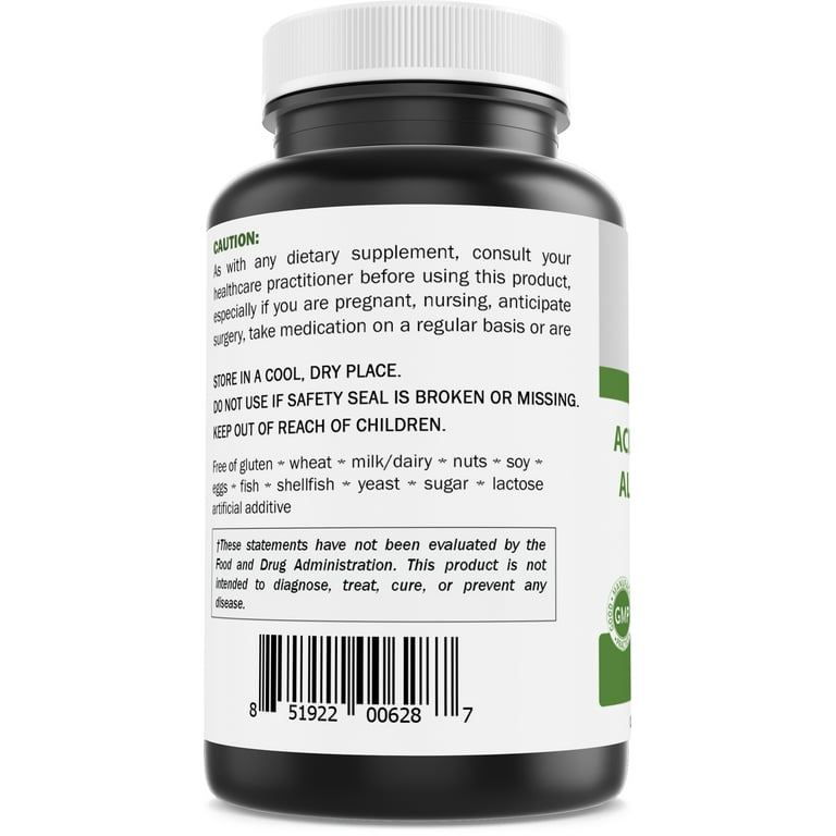 Brieofood Acetyl L-Carnitine Alpha Lipoic Acid 750 mg 120 ct - Walmart.com