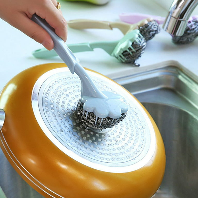 Steel Dish Scrubber Soap Dispensing Steel Brush Set Scouring Pad Pot  Scrubber Metal Sponge Household Kitchen Cleaning Tools