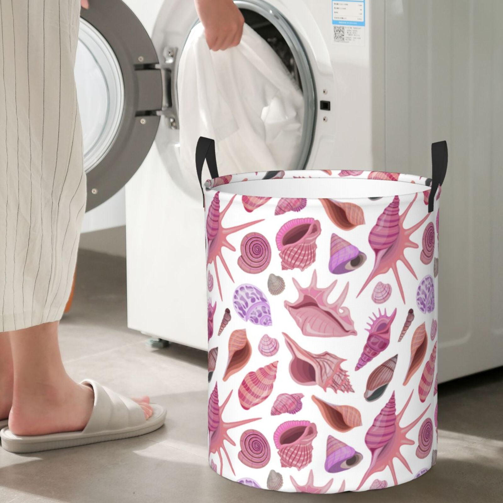 Large Laundry Basket with Handles - Conch Pink Kids Baby Dirty Clothes Laundry Hamper for Bedroom Aesthetic