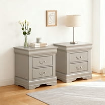 Leovanni Solid Wood Nightstand Set of 2, End Table with Drawers and Metal Handles, No Assembly Required, For Bedroom, Living Room, Adult, Gray