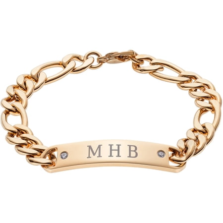 Personalized Planet Gold Stainless Steel Men's Deja Vu ID Bracelet with CZ