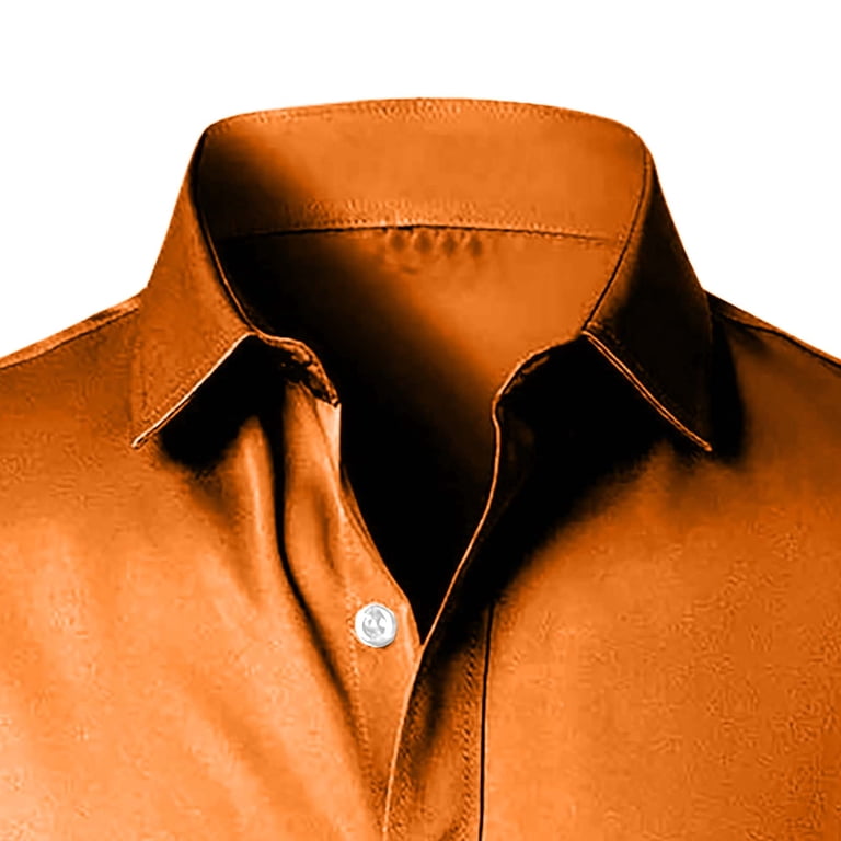 Men's Luxury Shiny Silk Like Satin Dress Shirt Long Sleeve Casual Slim Fit  Muscle Button Up Shirts Orange S - Walmart.com