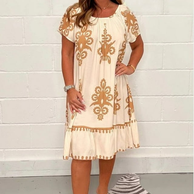 RWJDXD RWJDXD Ample et Confortable en Été Robes d'Été pour Femmes Tendance Boho Imprimé Floral Couverture Col Rond Robes d'Été Manches Longues Robe Maxi pour Femmes