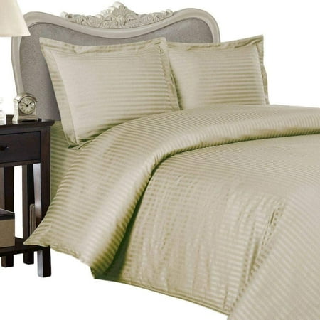 4 Piece Luxurious 1500 Thread Count Full Size Goose Down Alternative Comforter Set 100% Egyptian Cotton, Beige Stripe Color, 1500 TC - 750FP - 50Oz.
