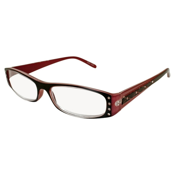 Women’s High-Power Reading Glasses 6.00 Magnification Pink and Black Frame with Protective Case