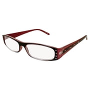 Womens High-Power Reading Glasses +6.00 Magnification Pink and Black Frame with Protective Case